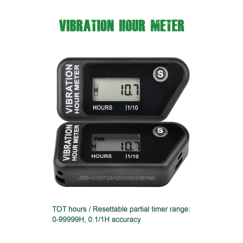 Yooreal Wireless Vibration Hour Meter,Maintenance Reminder for Gas/Diesel/Electric Engine Powered