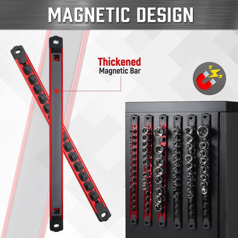 ALOANES 3-Piece Magnetic Socket Organizer, Heavy Duty Aluminum Socket Rails