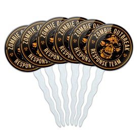 GRAPHICS & MORE Zombie Outbreak Response Team Skull Yellow Circle Cupcake Picks Toppers Decoration Set of 6