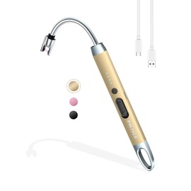 PALTECE Electric Candle Lighter Arc Windproof with Safety Lock USB Rechargeable Lighters Flameless for Gas Stove BBQ Camping（Champagne Gold）