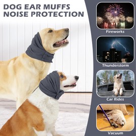 Dog Quiet Ear Cover,Dog Anxiety Relief Noise-Reducing Ear Muffs,Ear Wraps for Large Dogs,Adjustable Headband with Comfort Hoodie Design Gray,M