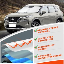 Windshield Sun Shade Compatible with Nissan Rogue 2014-2020 Accessories, 240T Foldable Window Sunshade Sun Visor Protector, Blocks UV Rays Keep Your Car Cooler
