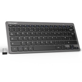 TECKNET Teclado inalámbrico de 2.4 G, pequeño teclado inalámbrico con teclas de acceso rápido multimedia, mini teclado inalámbrico compacto, batería de 12 meses, compatible con PC, computadora