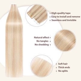 TESS Tape Extensions Real Hair #18P613 Golden Blonde / Light Blonde 30 cm Real Hair Extensions 20 Pieces Straight Remy Tape-In Hair Extensions for Hair Thickening (20 Wefts #18/613 Golden Blonde /