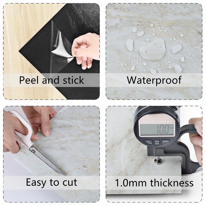 Wallercity Shiny White/Gray Peel and Stick Floor Tiles 18-Pack Self