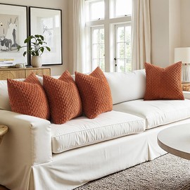 MIULEE Fall Throw Pillow Covers Soft Couch Decorative Set of 4 Boho Striped Cushion Covers Corduroy Pillowcases Farmhouse Home Decor for Couch Bed Sofa Living Room 18x18 Inch Burnt Orange