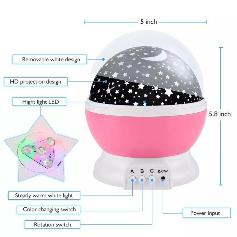 RICTLY Pink Starry Sky Night Light Projector 9 Color Modes