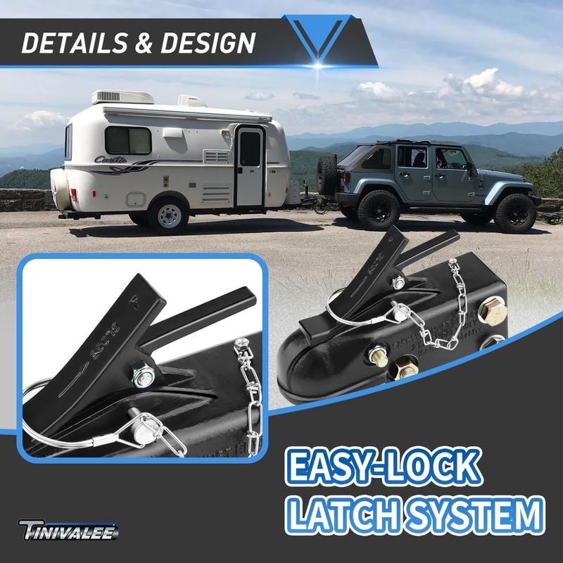 Tinivalee 2-5/16" Adjustable Trailer Coupler Heavy Duty Channel-Mount, Capacity 15000LBS