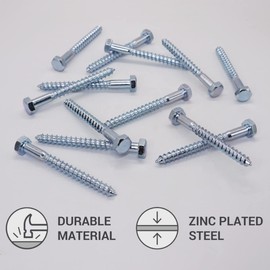 (Pack of 18) DIN 571 Zinc Plated Steel Hex Wood Screws M10 x 80mm, Hex Head Carriage Bolts (18, M10 x 80mm)