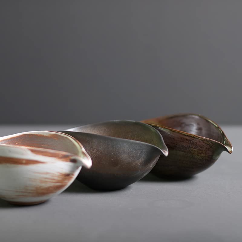 Single Mouth Bowl, Medium Bizen Style Matcha Bowl, Brown/White, 6.1