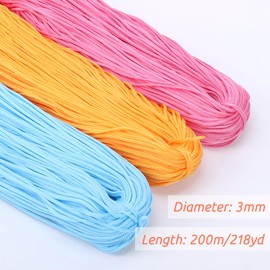 LEREATI Polyester Yarn, Macrame Yarn, 3 mm x 200 m, Polyester Rope, Polypropylene Cord, Macrame Cord, Braided for Handbag, Crochet Bag, Knitwear, Home Decorations (Light Pink)