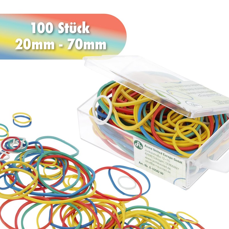 Westcott Rubber bands, pack of 100, colourful rubber rings, various