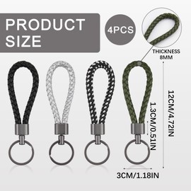 4 pieces braided key fob, key chain made of sailing rope and black metal in various colours, key chain with maritime flair and practical functionality, multicoloured