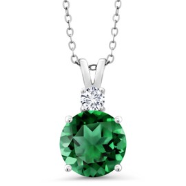 Gem Stone King 925 Sterling Silver Nano Emerald and White Lab Grown Diamond Pendant Necklace