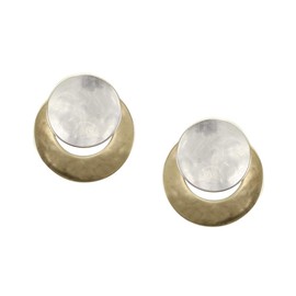 Marjorie Baer Disc Over Crescent Clip on Earring in Brass and Silver