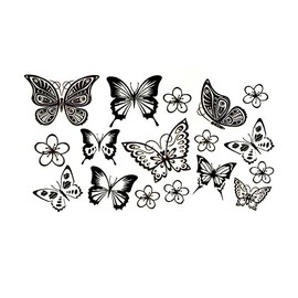 EROSPA® Temporary Tattoo Sheet / Sticker - Butterflies / Flowers Butterfly - 10.5 x 6 cm