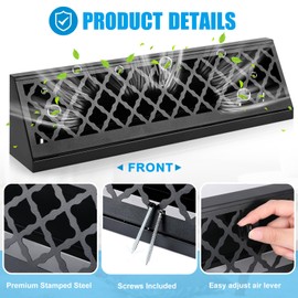 Blulu 1 Pieces 18 Inch Baseboard Register Duct Opening Size Modern Design Vent Covers for Home Floor Wall Baseboard Air Covers Supply Floor Baseboard Diffuser Including Screws (Black)