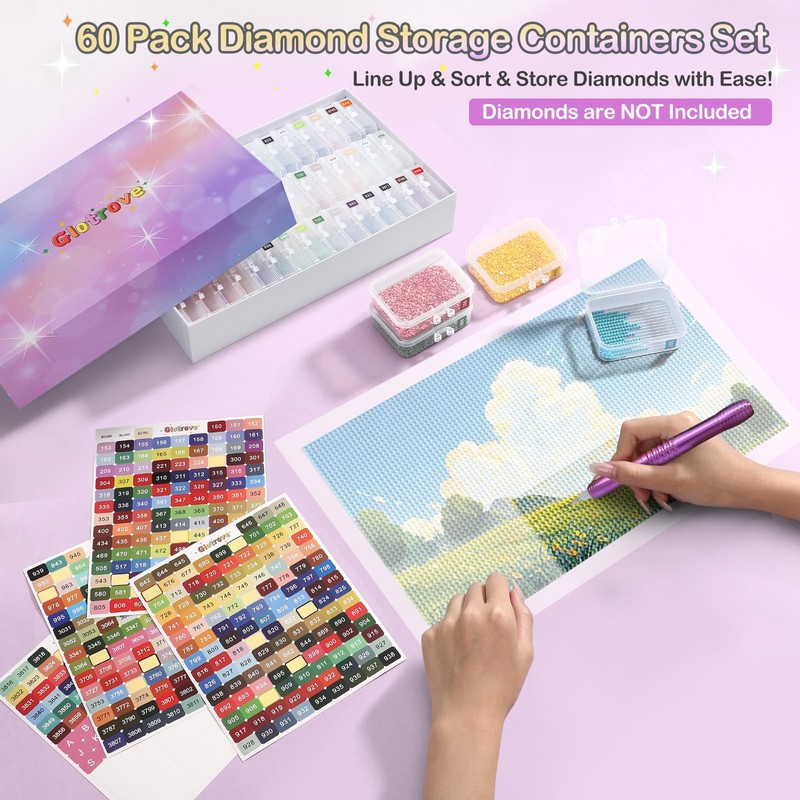Glotrove Diamond Art Storage Containers Trays, 60 Pcs