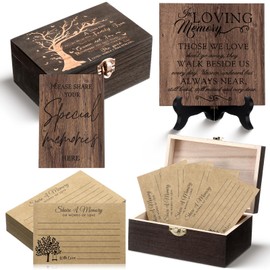 64 Pcs Celebration of Life Memory Cards Box a Limb Has Fallen Tree Life Memory Box with Plaque 2 Wood Sign with 2 Hold with 60 Cards for Sympathy Memorial Funerals Gifts(Traditional Style)