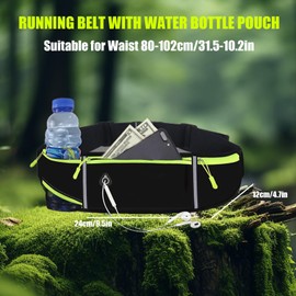 Running Belt with Water Bottle Pouch, Waterproof Running Bag with Phone Holder Running Accessories Waist Packs, Running Belts for Women Men Waist Bag with Reflective Design