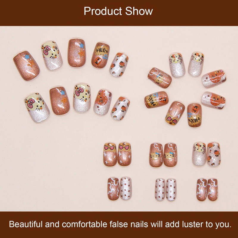 30 PCS Press on Nails Cartoon Animal Fake Nails Cat