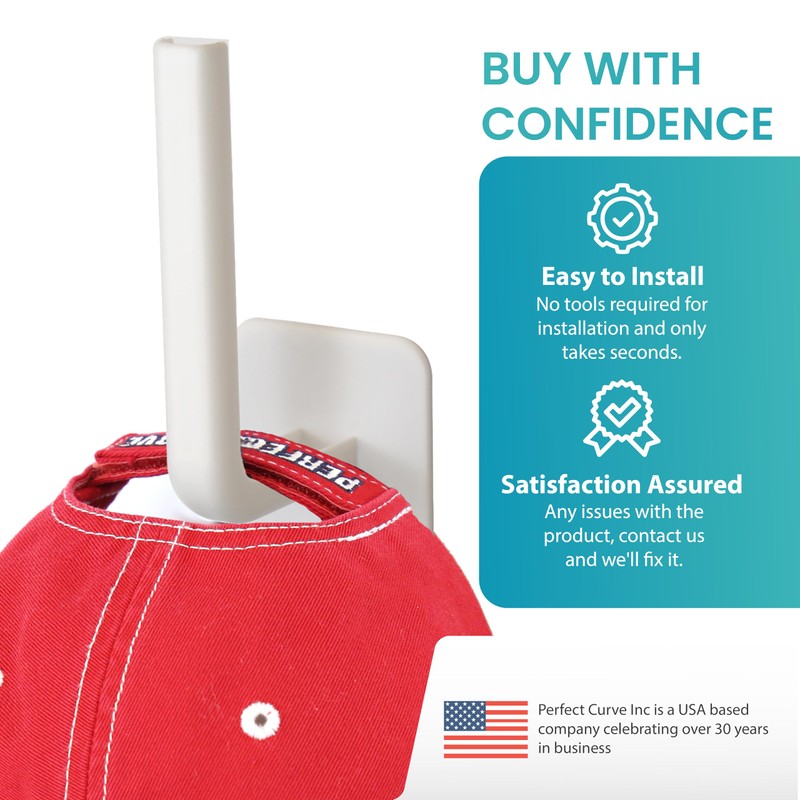 Perfect Curve Adhesive Hooks for Hat Storage (8-Pack), Multi-Purpose Organizer,