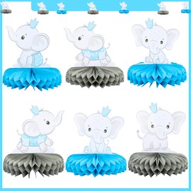 Gyufise 6Pcs Blue Elephant Honeycomb Table Centerpiece It's a Boy Baby Shower Table Toppers Centerpieces Decro for Elephant Theme Gender Reveal Baby Shower Birthday Party Table Decorations Supplies