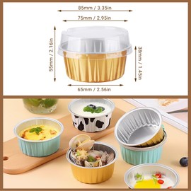 50pcs Disposable Ramekins,5oz Mini Aluminium Foil Baking Cups with Lids Creme Brulee Cups, Desert Cheesecake Pans Flan Molds Tin Cups Containers for Party