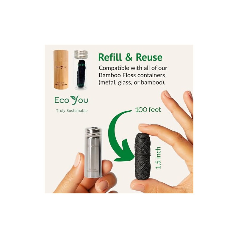 EcoYou Hilo dental de bambú con carbón 2 recambios de