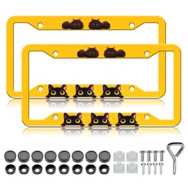 HCSS 2PCS Cute Cats License Plate Frames,Personalize Animal Orange Aluminum Metal License Plate Holder Covers,Rust-Proof Waterproof Car Decorative Tag Frames for Standard US 12x6 Inch