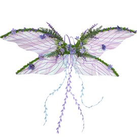 RENEMEGO Purple Fairy Wings Adult Women - Butterfly Wings Mother Nature Costume Woodland Elf Wings with Purple Flowers Leaves and Vines for Renaissance Renfaire Party Favor Fantasy Photoshoot Cosplay