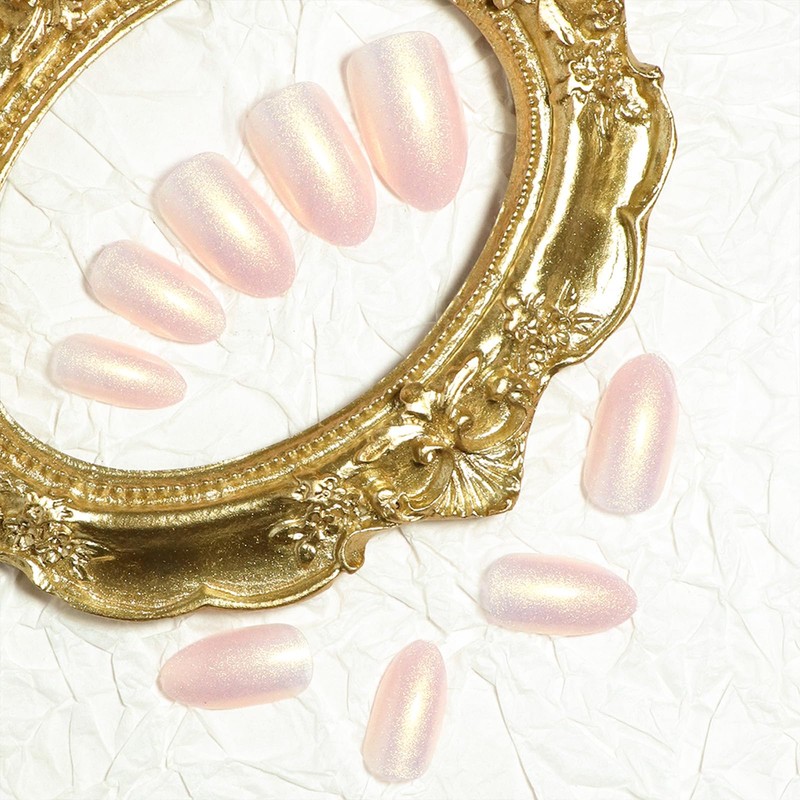 Press on Nails Short Almond Fake Nails Glitter Chrome Acrylic