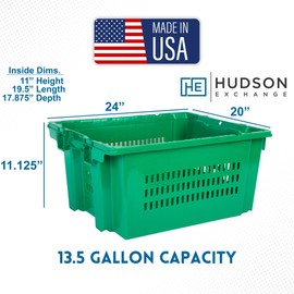 Hudson Exchange 24 x 20 x 11" (13.5 Gallon, 3 Pack) Agricultural Nest and Stack Vented Crate Handled Storage Container Tote, Green