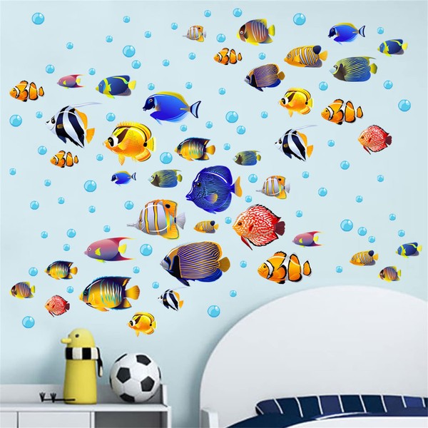 WOHAHA Wall Sticker, Sea, Stylish, Colored Fish, Sea Life, Blue Blister, DIY Wall Sticker, Removable Wallpaper, Stylish, For Living Rooms, Rentals, Bedrooms, Children's Rooms, Removable Walls, Wall