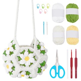 ORIGACH Crochet Bag Kit for Beginners Adults, Flower Granny Square Bag kit Easy Crochet Puff Shoulder bag Set with Step by Step Video Tutorial, Instruction, Yarn, Hook, Accessories