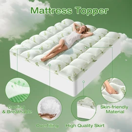 Easthome Mattress Topper King Size Viscose Derived from Bamboo, Thick Soft Pillow Top Mattress Pad Cover for Back Pain, Overfilled Mattress Protector with 8-21 Inch Deep Pocket, White