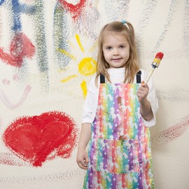 MRYUWB Delantal de dinosaurio para niños con bolsillos, delantales para cocinar, pintar, cocinar, cocinar, niños de 3 a 12 años, Arco iris y unicornio., Large (6-12 Years)