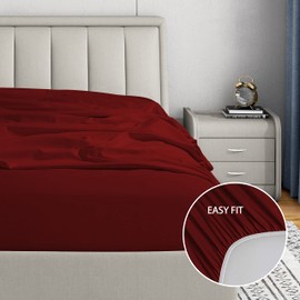 Cathay Luxury Silky Soft Polyester Single Fitted Sheet, King Size, Burgundy
