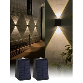 Mrzxy Solar Wall Lights Outdoor Waterproof Solar Sconce Lights Outdoor Up Down Wall Sconce Dusk to Dawn LED Outdoor Lighting for Outside Porch Garage Yard Patio (Warm White 2 Pack)