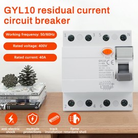 DEWIN GYL10 FI Circuit Breaker 40A 30mA 4-Pin RCCB Residual Current Circuit Breaker FI Switch 4P 40A AC 400V