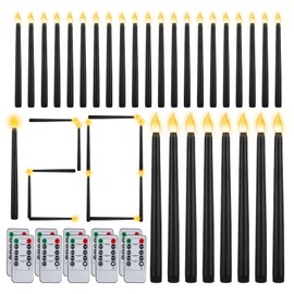 Baquler 120 Pcs Flameless Taper Candles with Remote and Timer 11" Battery Operated Candlesticks LED Flickering Faux Candles Warm Light for Wedding Holiday Party Home Decor (Black)