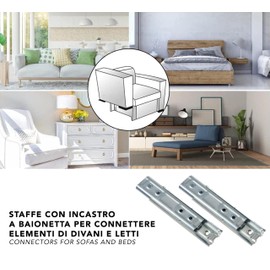 IPEA Concealed Wall Brackets for Concealed Headboard Panels - Fixing Brackets for Headboard, Sofas and Furniture - Pack of 2 - Metal Furniture Hooks - Universal Connectors for Bed - 150mm