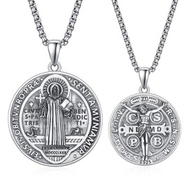 ADMETUS 925 Silver Holy Medal, Sacred Amulet Necklace, Protection Pendant, Jewellery, Religious Gifts for Men, with 2.5 mm 22 Inches + 2 Inch Rolo Chains, Sterling Silver, No Gemstone