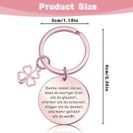 ZGCXRTO Denke Immer Daran Keyring, Pack of 3 Double-Sided Lucky Charm Key Fob Lucky Charm Exam Coin Four-Leaf Clover Courage Lucky Charm Gift for Women, Silver