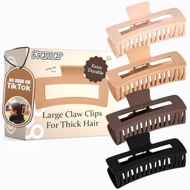 FRAMAR Pinzas grandes para cabello grueso - Pinza extra grande para cabello grueso, pinzas para el cabello para mujeres - Paquete de 4 neutro