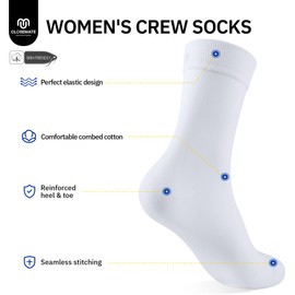 CLOSEMATE Womens Crew Socks Thin Comfortable Soft Cotton and Lightweight 5 Pairs (5White, Size M)
