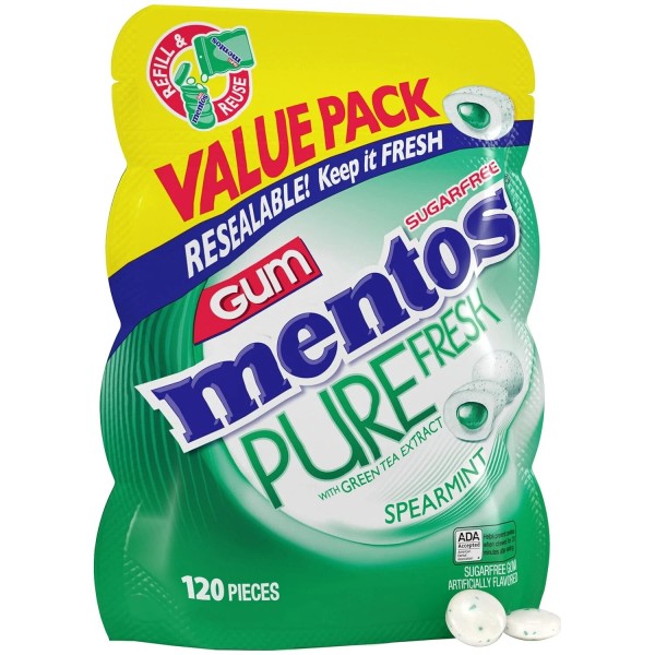 Mentos Pure Fresh Sugar-Free Chewing Gum with Xylitol,120 Piece Bulk