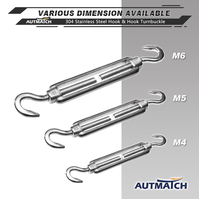 AUTMATCH M6 Turnbuckle Hook and Hook, Turnbuckle 304 Stainless Steel,