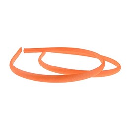 Pair of 2 Slim Thin 1cm Satin Covered Teens Girls Bridesmaid Basic Party Satin Plain DIY Alice Headband Hairband Head Hair Band Kids School Uniform (Orange, One Size)