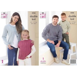 King Cole Cardigan Sweater & Top Double Knit Knitting Pattern Kids & Adults 6266